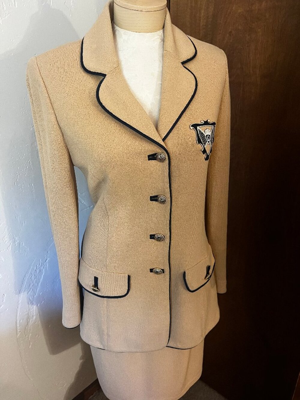 St. John Collection By Marie Gray Camel Knit Skirt Suit